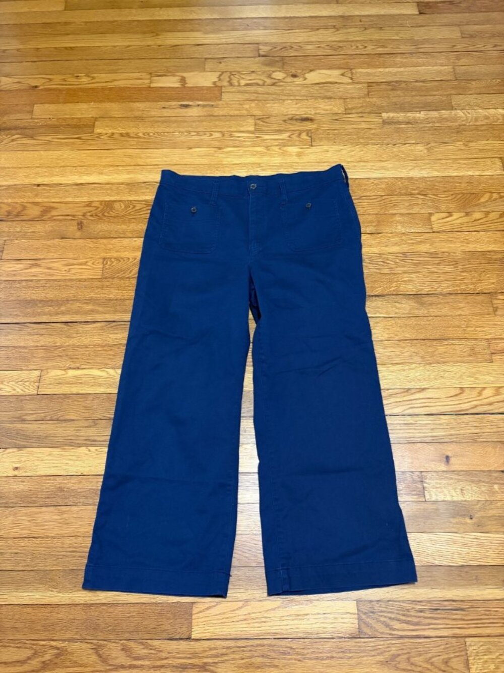 J. Crew Womens Wide Leg Cropped Pants Sz 33 36x27 Navy Blue Cotton Twill Sailor